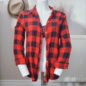 Aerie Soft Red + Black Plaid Cotton Shirt- S